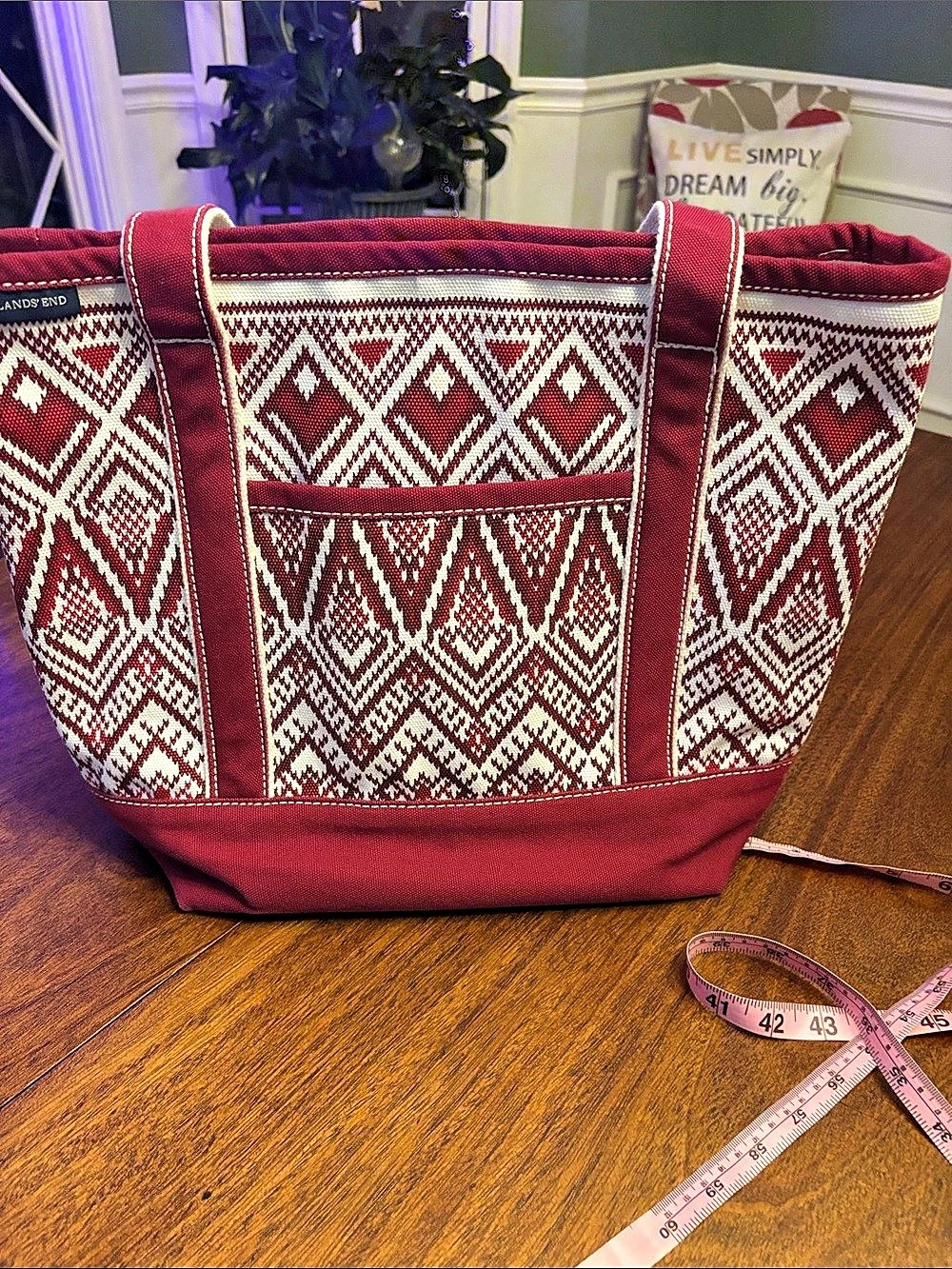 Lands' End Open Top Canvas Tote Bag Fair Isle